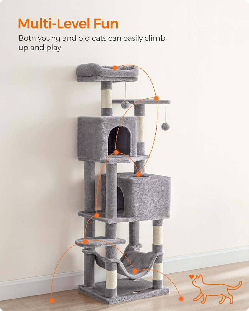 Feandrea Cat Tree, 61-Inch Cat Tower for Indoor Cats, Plush Multi-Level Cat Condo with 5 Scratching Posts,
